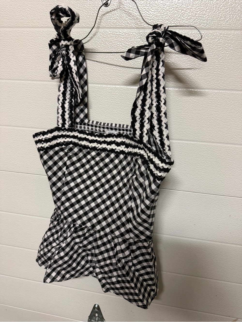 crown & ivy Black and White Gingham Tie-Strap Tank